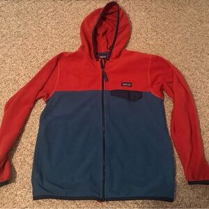 Patagonia Red and Blue Hooded Fleece Jacket